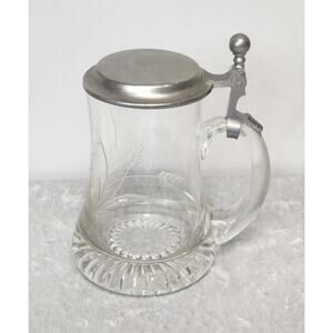 Vintage German Glass body w Hinged Pewter Lid Beer Stein